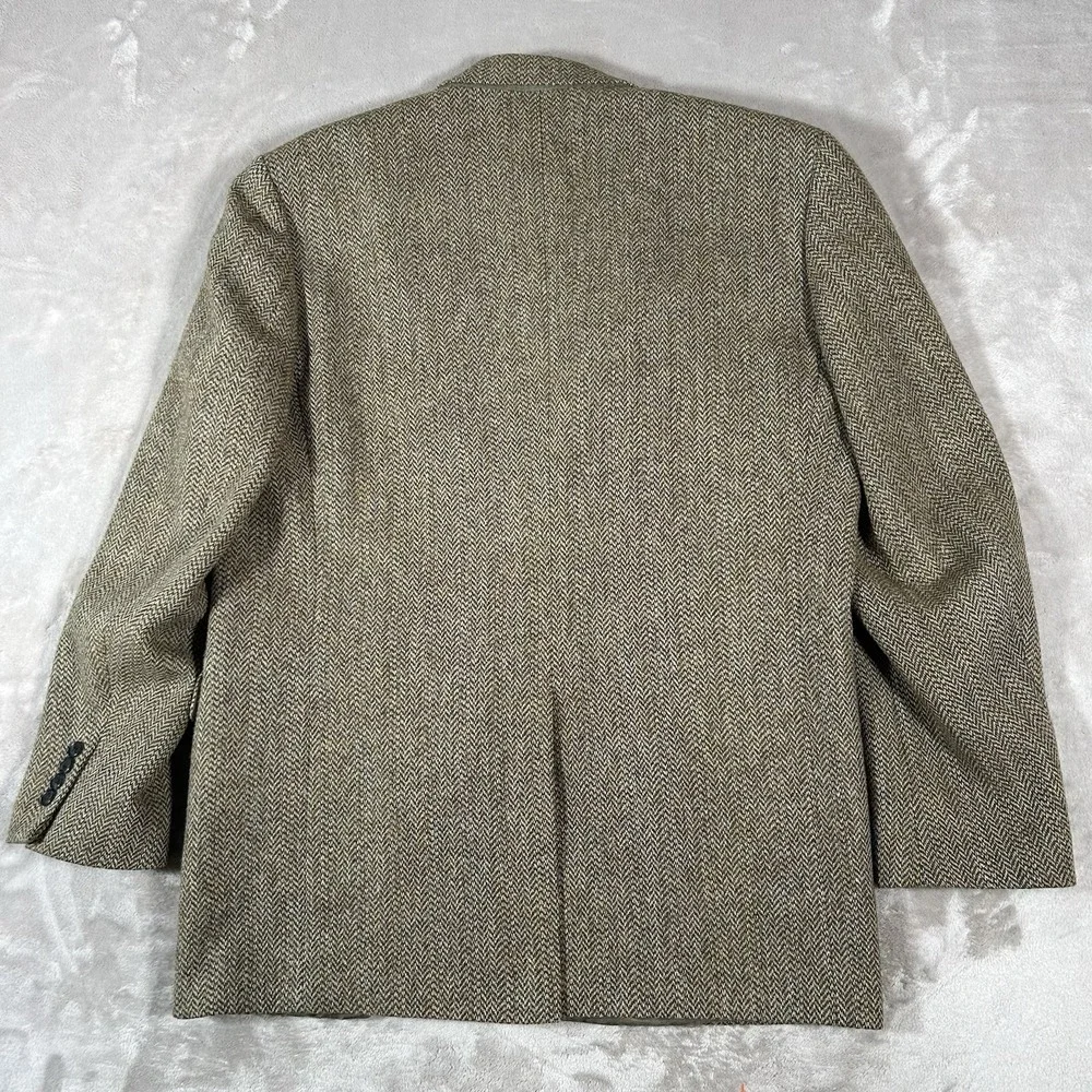 VTG Harris Tweed Blazer Mens 44L Brown Herringbone Wool Handwoven Sport Coat